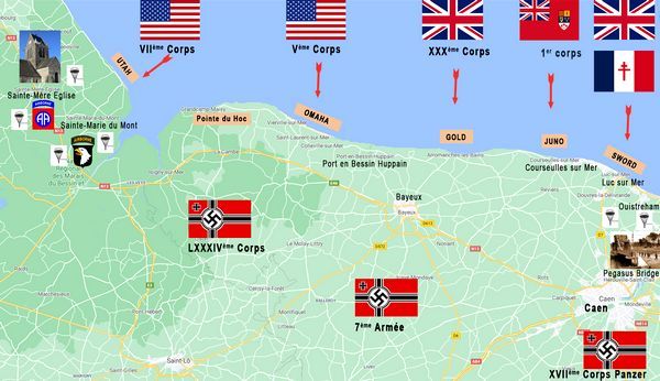 carte débarquement normandie 1944 blend des alliés